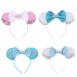 New Sequined Bow Ear Headband, Blue Diamond Sequins Mickey Mouse Ears, Festival Party Supplies, Cute Clothing Accessories, Hair Bows Headbands