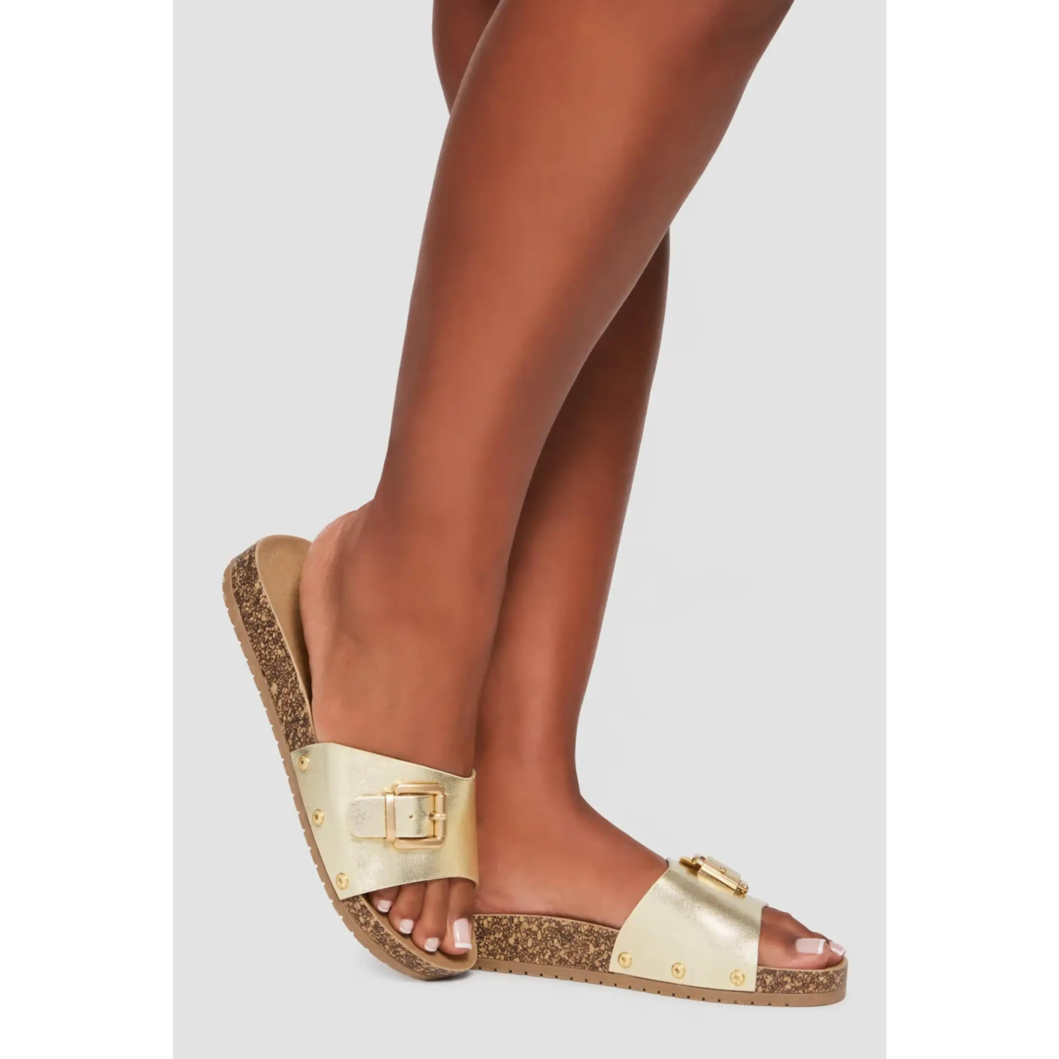 Buckle Detail Band Slide Sandals