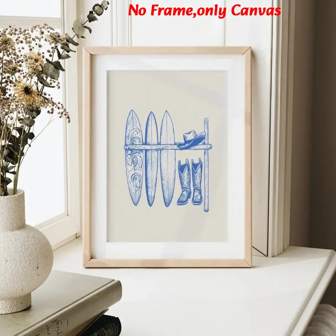 1 pc, wall art, Artwork, modern poster, coast cowgirl art print, beach room decor, surfboard wall art, Y2K aesthetic, dopamine decor, granddaughter gift decor, home decor, frameless, Wall Art Painting