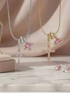 Pink Crystal Cross Necklace for Women, Y2K Heart Planet Pendant Necklaces Aesthetic Goth Jewelry, Cute Star & Universe Necklaces Set, Birthday Jewelry Gifts for Teen Girls Daughter Girlfriend, Heart Shaped Pendant