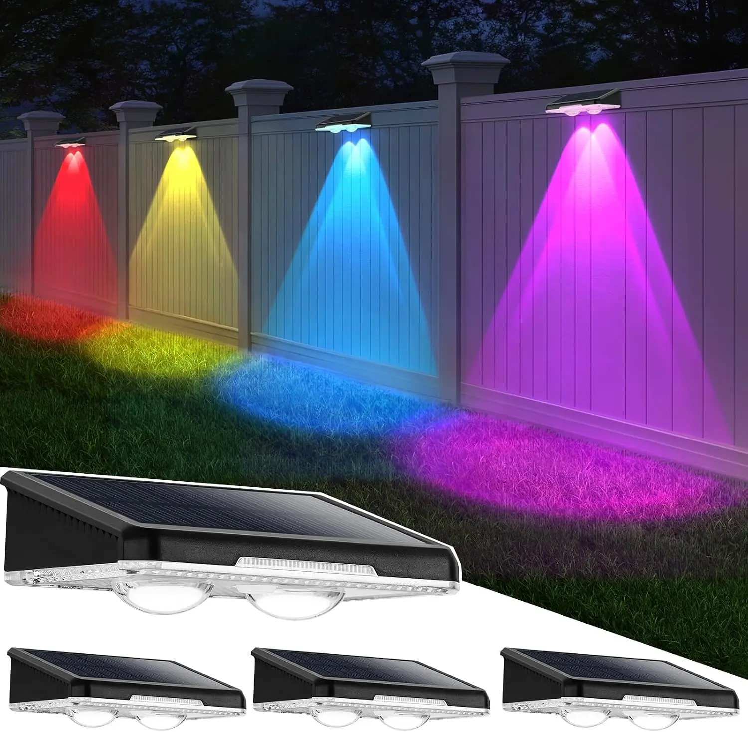 MATULSA 4 Packs Rechargeable Waterproof LED Solar Fence Lights - Bright Solar Powered Decking & Patio Lighting, Outdoor Landscape Lights for Fence, Step, Railing