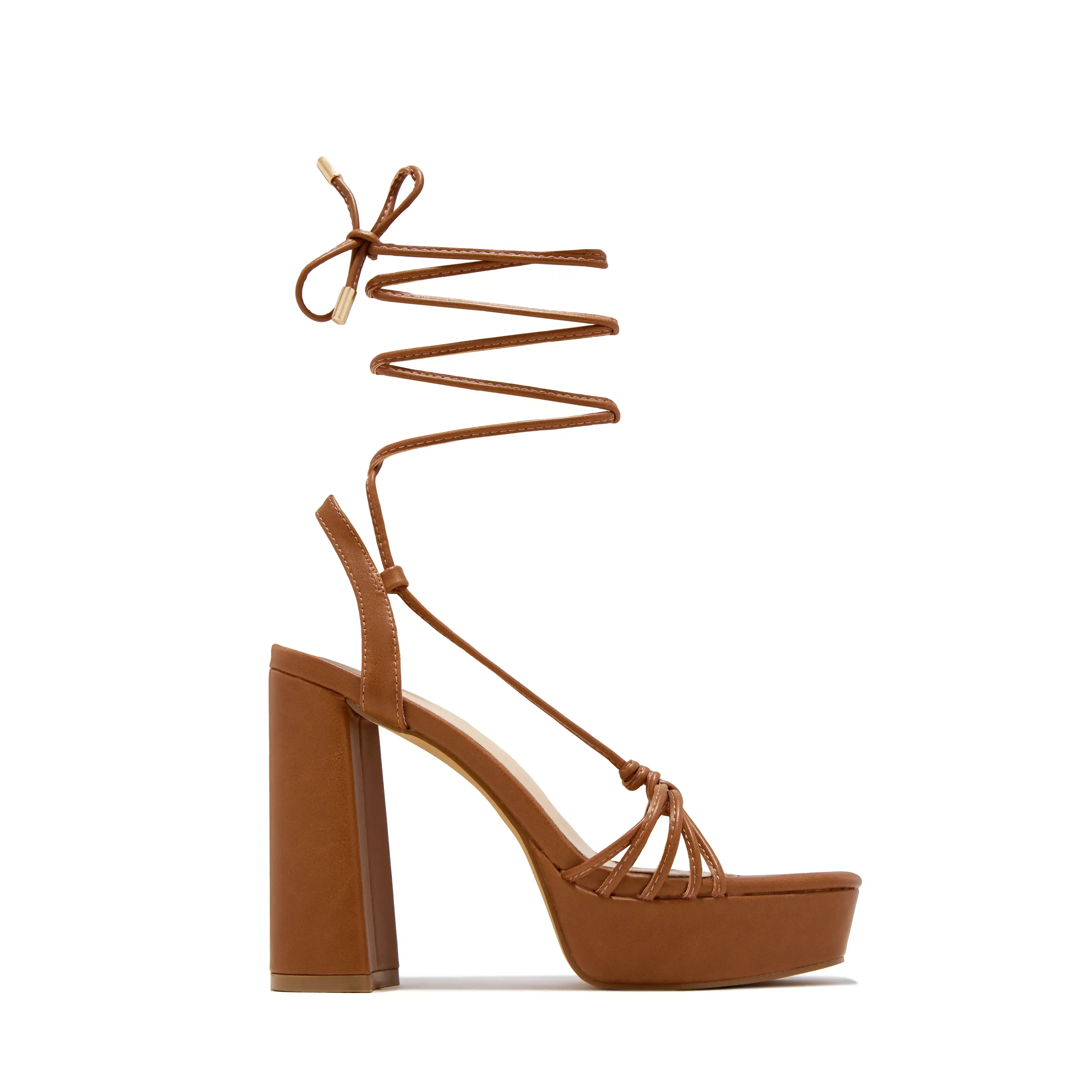 London Lace Up Platform Heels - Tan