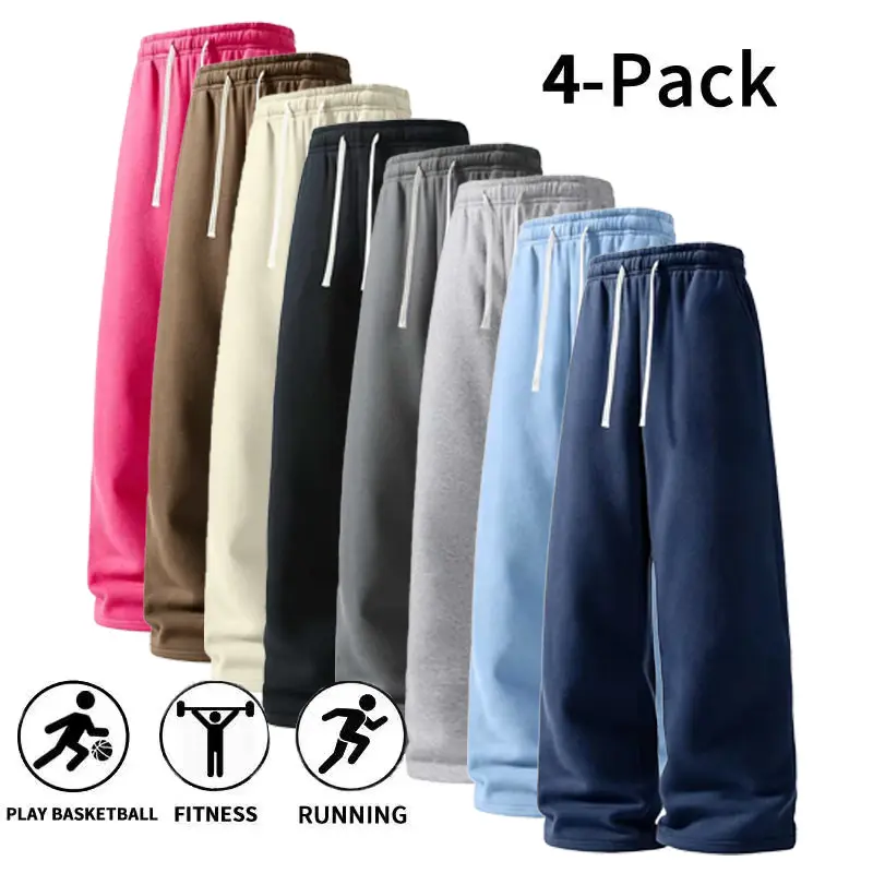 4-Pack Fall & Winter Styles Ultra-Soft Wide-Leg Sweatpants| Breathable athletic pants for basketball, running, and gym (optional 4-pack and 1-pack)