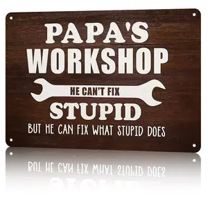 Funny Papa's Workshop Aluminium Sign, 8x12 in Retro Wrench-Themed Wall Decor, Rust-Resistant Durable Ready-to-Hang Home Sign for Men's Garage & Workshop, Gift for Boyfriend home decor wall art vintage metal wall art