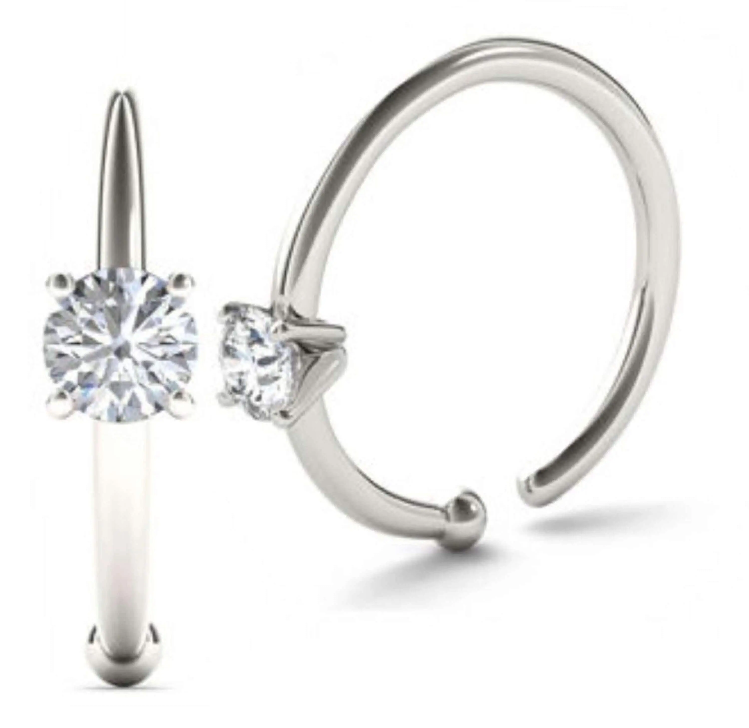 JewelMore 0.01ct Diamond Nose Ring Hoop - 14K White Gold or Yellow Gold