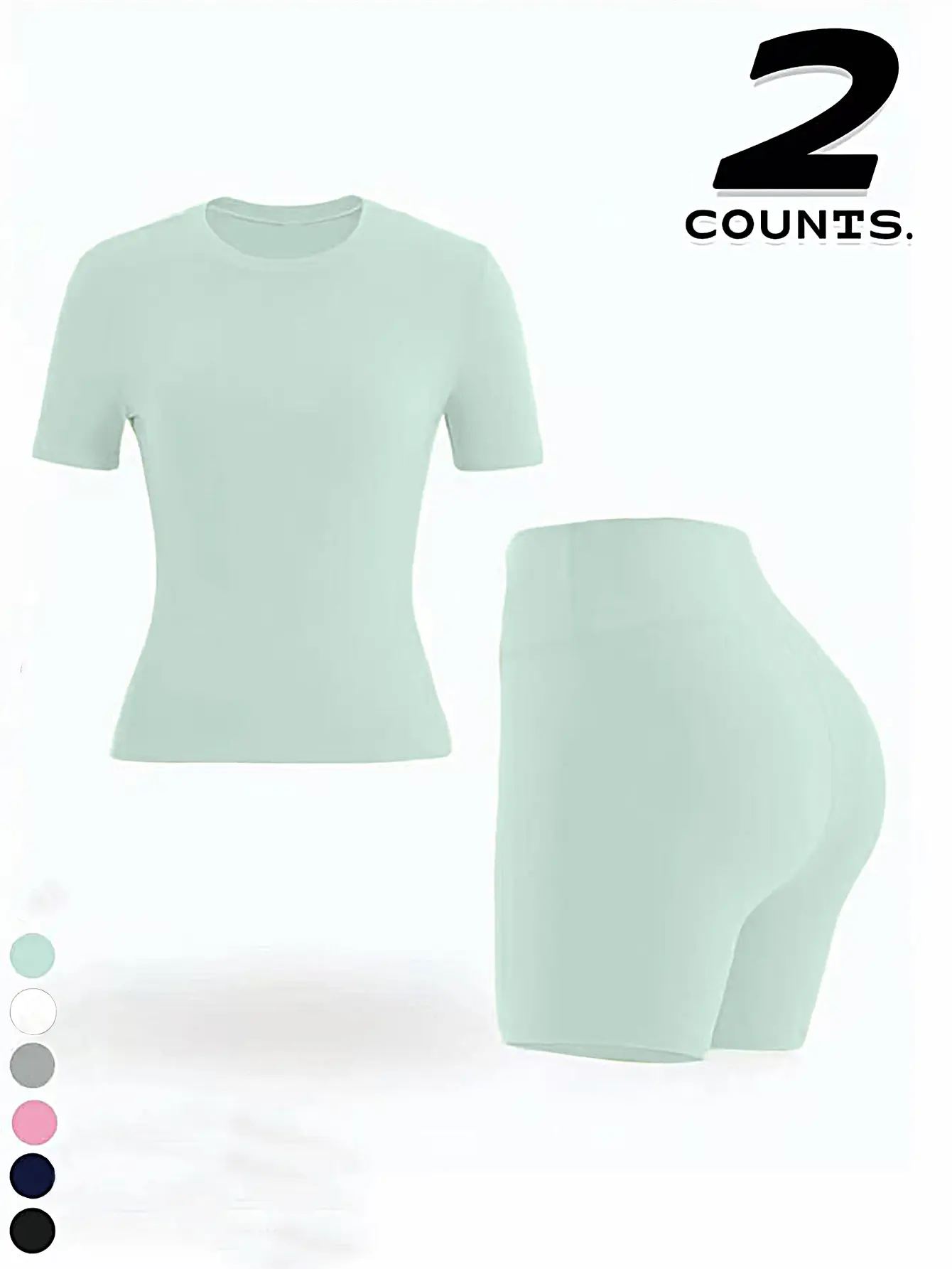 QGU Women's 2-Piece Short Sleeve Sports Clothing Set - Breathable, Quick-Dry Activewear for Gym, Running