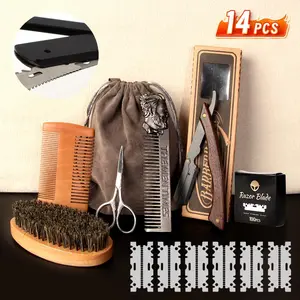 Men's Razor Set, 14pcs/set Professional Razor Set with Storage Bag, Hair Trimmer Set, Beard Shaver for Men, Great for Barber Shop and Personal Grooming