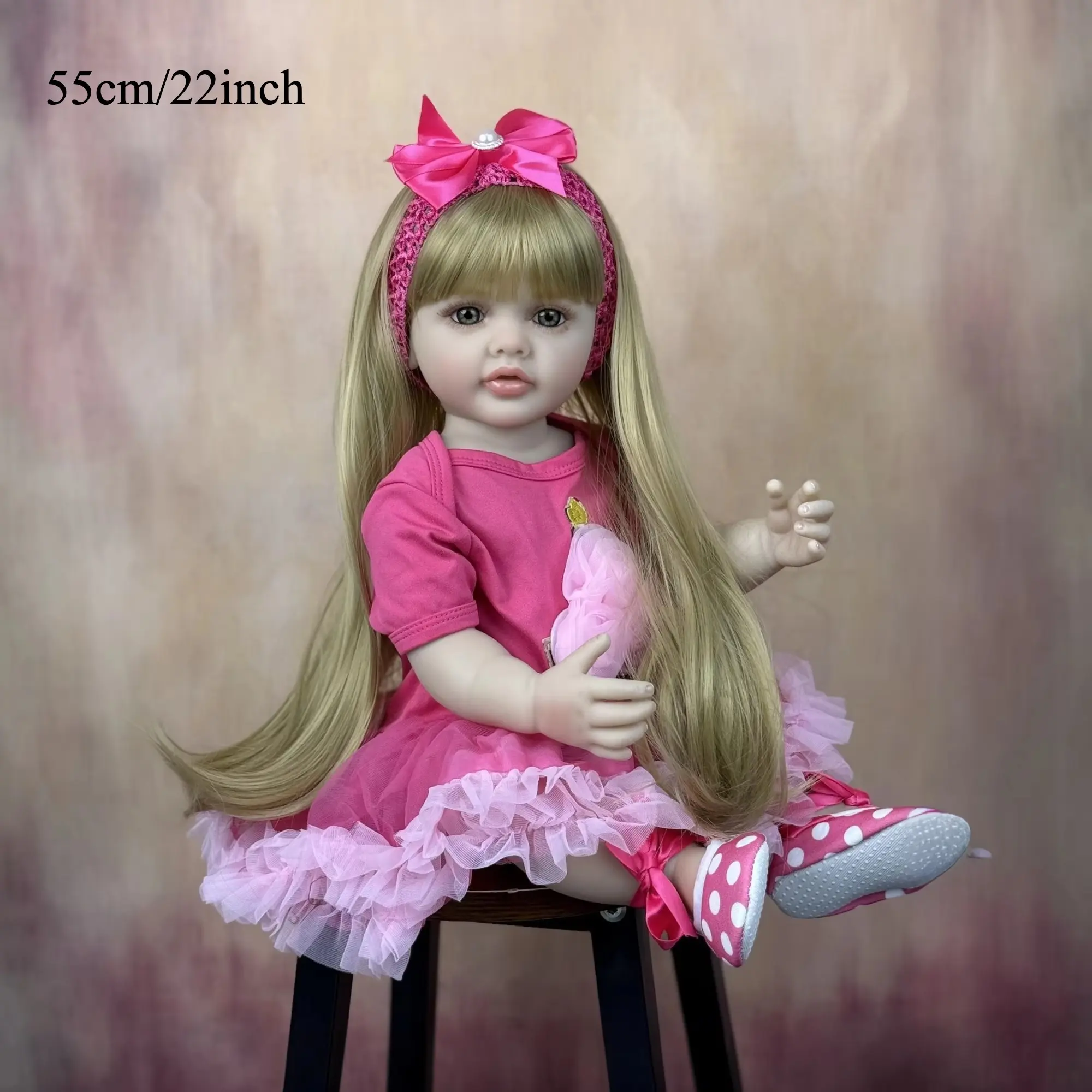 22in (55cm) Full Vinyl Body Reborn Princess Doll, Long Hair, Doll Outfit, Dress Up Bath Toy for Kids, Lovely Birthday Gift, Dress Up Dolls