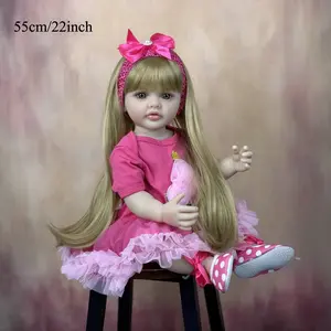 22in (55cm) Full Vinyl Body Reborn Princess Doll, Long Hair, Doll Outfit, Dress Up Bath Toy for Kids, Lovely Birthday Gift, Dress Up Dolls