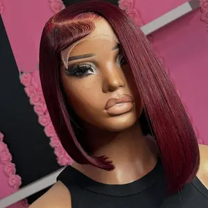 99j Burgundy Bob Wig Human Hair 13x4 Hd Lace Front Wigs Human Hair For Black Women Glueless Lace Front Wigs Pre Plucked 180% Density Short Straight Bob Wig SpringStatements