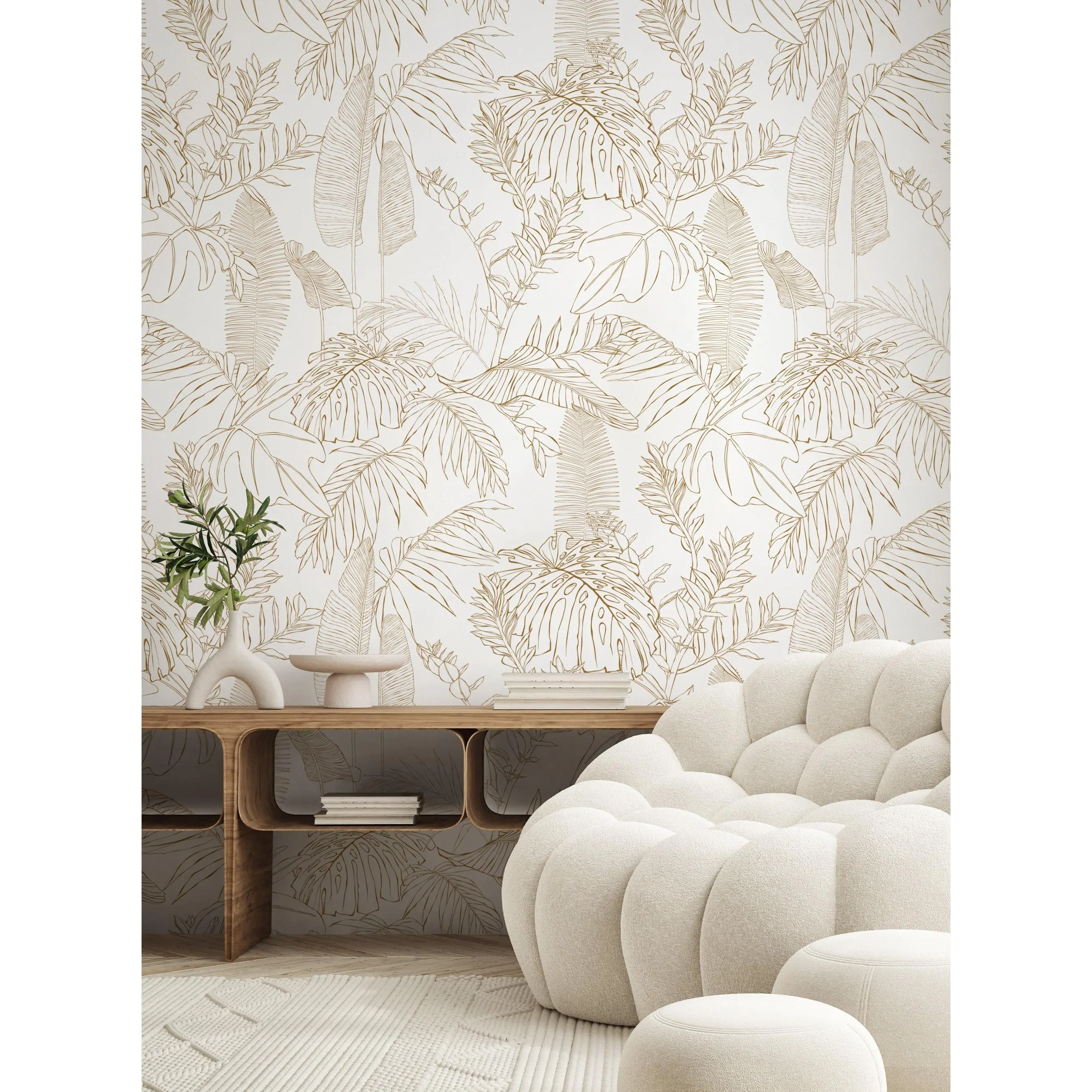 Hand Drawn Jungle Leaves Peel and Stick Mural - Renter Friendly, Temporary Adhesive Film, Artistic Sticker Wallpaper, Decorative Decal Wallpaper, 48"w per 2 Sheets, Green Aesthetic Accent Wall Home Improvement Decor, 48"W Every 2 Sheets