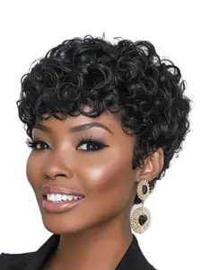 Short Black Curly Pixie Wig Synthetic Short Pixie Wigs for African Women Short Hair Wigs for African Women Natural Wavy Black Pixie Cut Wig (Natural Black) Kinky Curly Wigs