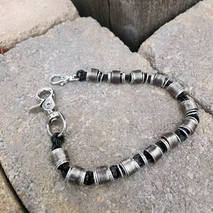 18in Custom Rolled United States Quarter's Wallet Chain with Polished Black Aluminum Rings Unique Design