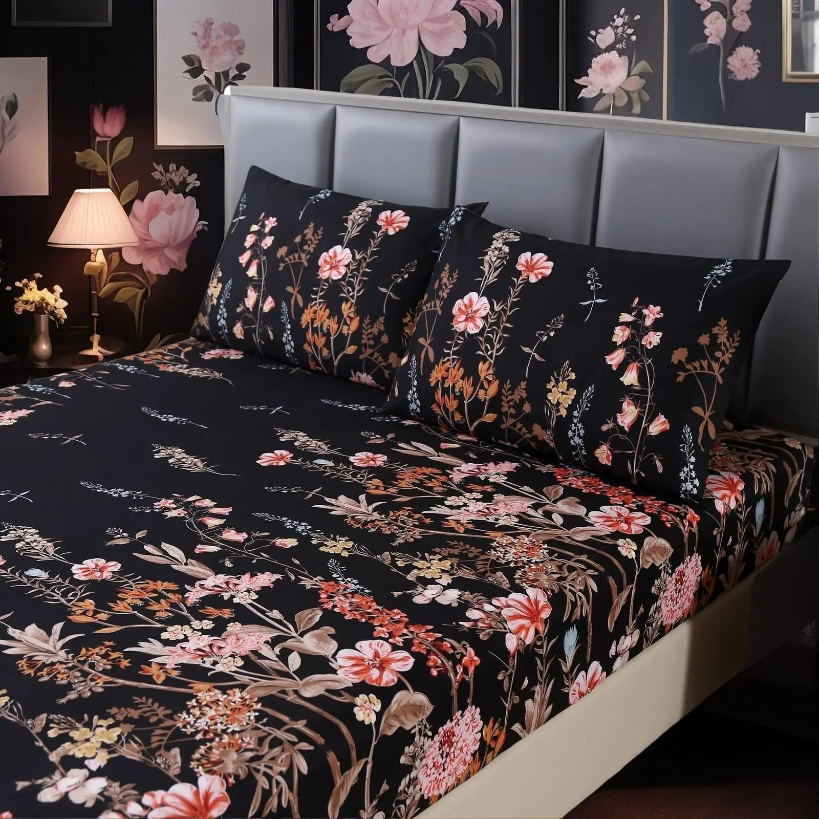 Queen Size Bedding Set, Polyester Bedding, Ultra Soft Floral Design, Soft Comfy Bedding, Includes Fitted Sheet & Pillowcases, Boho Style Comfortable Sleep Essentials, Floral Sheets, Decorative Bedsheet Sets
