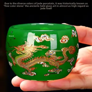 Green Dragon Glazed Handheld Cup Green Glazed Cup Handheld Master Cup Jade Porcelain Tea Cup Luminous Cup