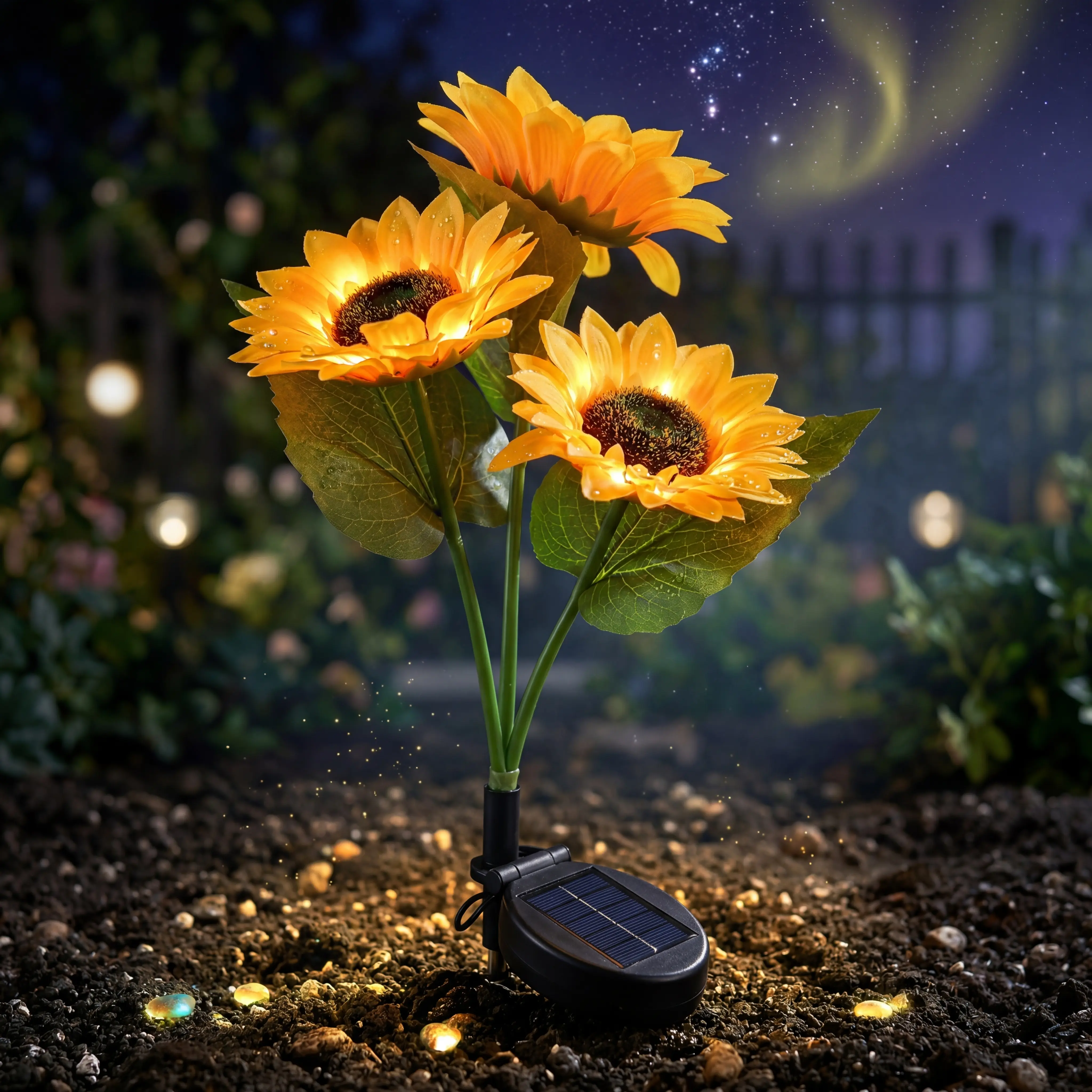 Solar Sunflower Floral Decorative Lamps - All-Weather IP65 LED Lighting Decorative Lamps, Dusk-to-Dawn Auto On/Off, Solar-Powered Outdoor Lighting Solutions for Garden Pathway Night Art Glow, Automatic Dusk-To-Dawn Garden Glow