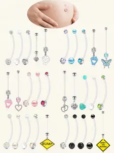 Pregnancy Belly Button Ring Set, 5pcs 14g Flexible Clear Acrylic Navel Piercing Jewelry, Maternity Safe Design, 25-38mm Sizes