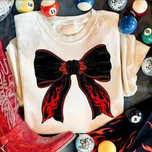 Edgy Black Red Flame Bow shirt, vintage western clothing, crewneck sweatshirt western tops graphic tees, western outfits women, women's graphic tees clothes, cowgirl outfits stuff, country girl western concert outfits, western women’s clothes