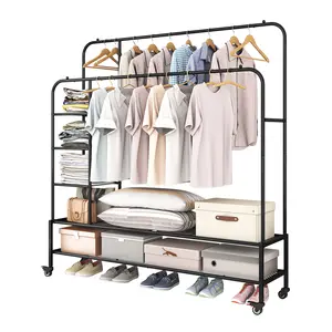 Garment Rack for Hanging Clothes Rack Heavy Duty Portable with Bottom Metal Shelf Drying Coats Shirt Rolling Rack