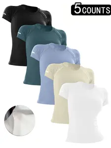 Sporty Women's Letter Print Raglan Sleeve Sports Tee, Breathable Round Neck Short Sleeve T-shirt for Yoga Gym Workout Running, Ladies Sportswear for All Seasons