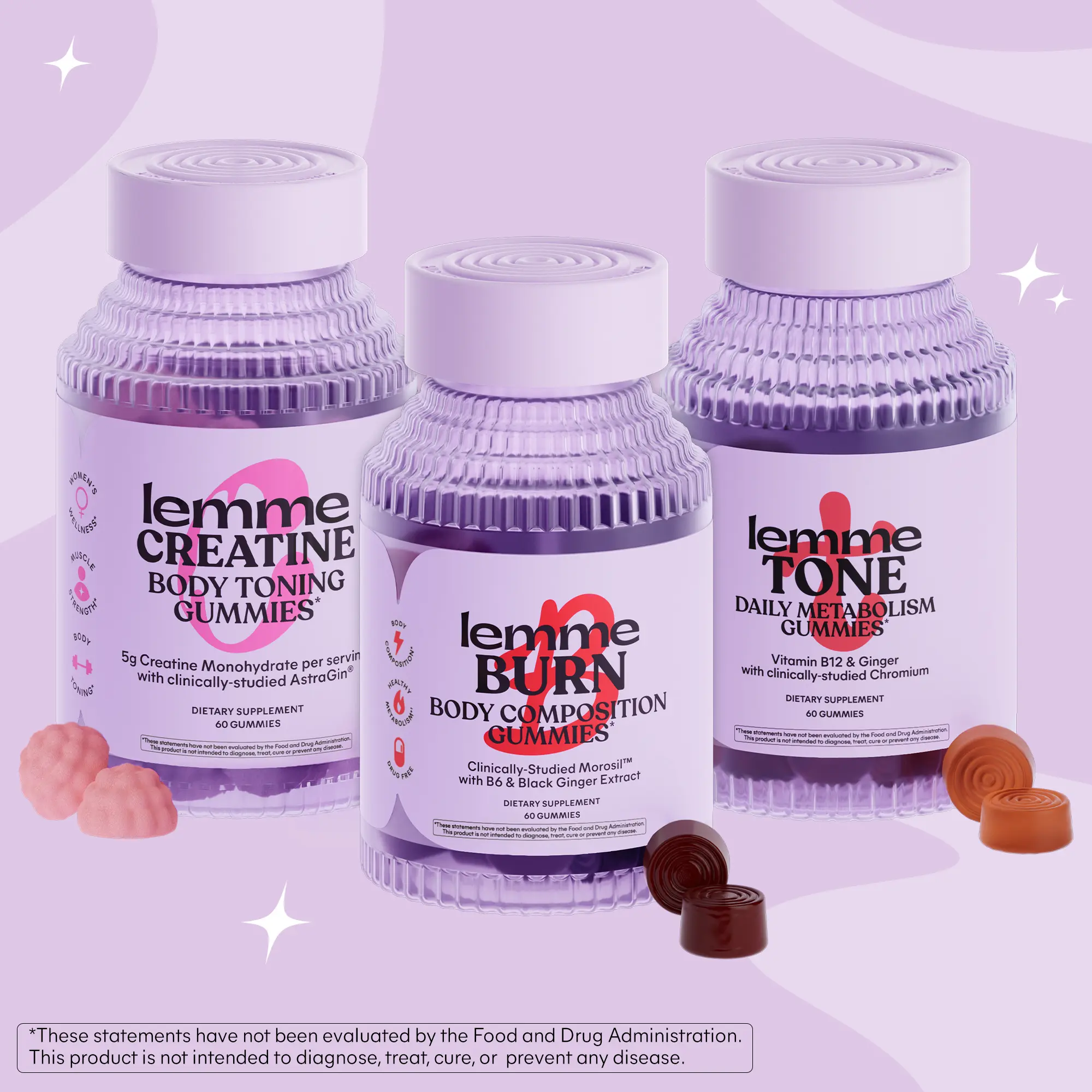 The Booty Burn Bundle - Lemme Burn, Lemme Creatine & Lemme Tone Gummies, Metabolism Gummies with Clinically-Studied Actiponin +Toning, Strength & Recovery Gummies with Creatine Monohydrate & Chromax Chromium