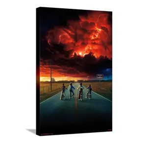 Stranger T Poster Season 2 Key Art Wall Poster for Living Room Bedroom Office Decor with Vibrant Red Sky and Iconic Characters 14.725 x 22.375 Canvas Ready To Hang Premium Printing High-Quality Construction