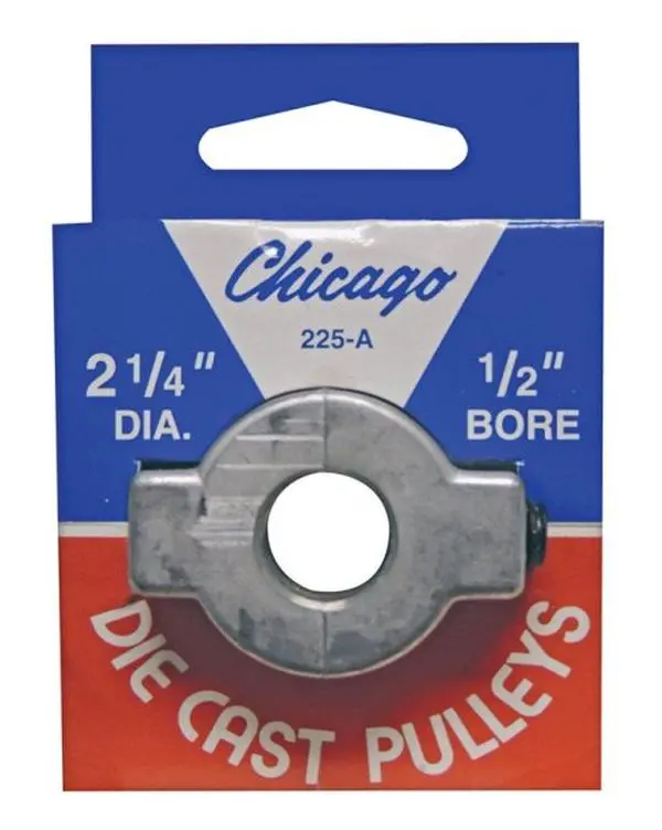 Chicago Single-V Grooved Pulley, Zinc Die Cast, 2.25" Dia. with 1/2" Bore for Fractional Hp Motors and A-Section Belts, Model 225A5, Chicago 225A5