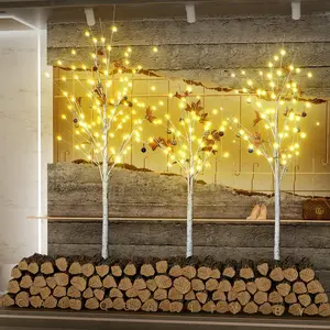 Recaceik Lighted Birch Trees, 4ft 5ft and 6ft Tree Artificial Birch Trees with Flower Lights, 3 Pack for Halloween, Christmas Holiday Ornaments Set Decor Fairy Decoration Celtic