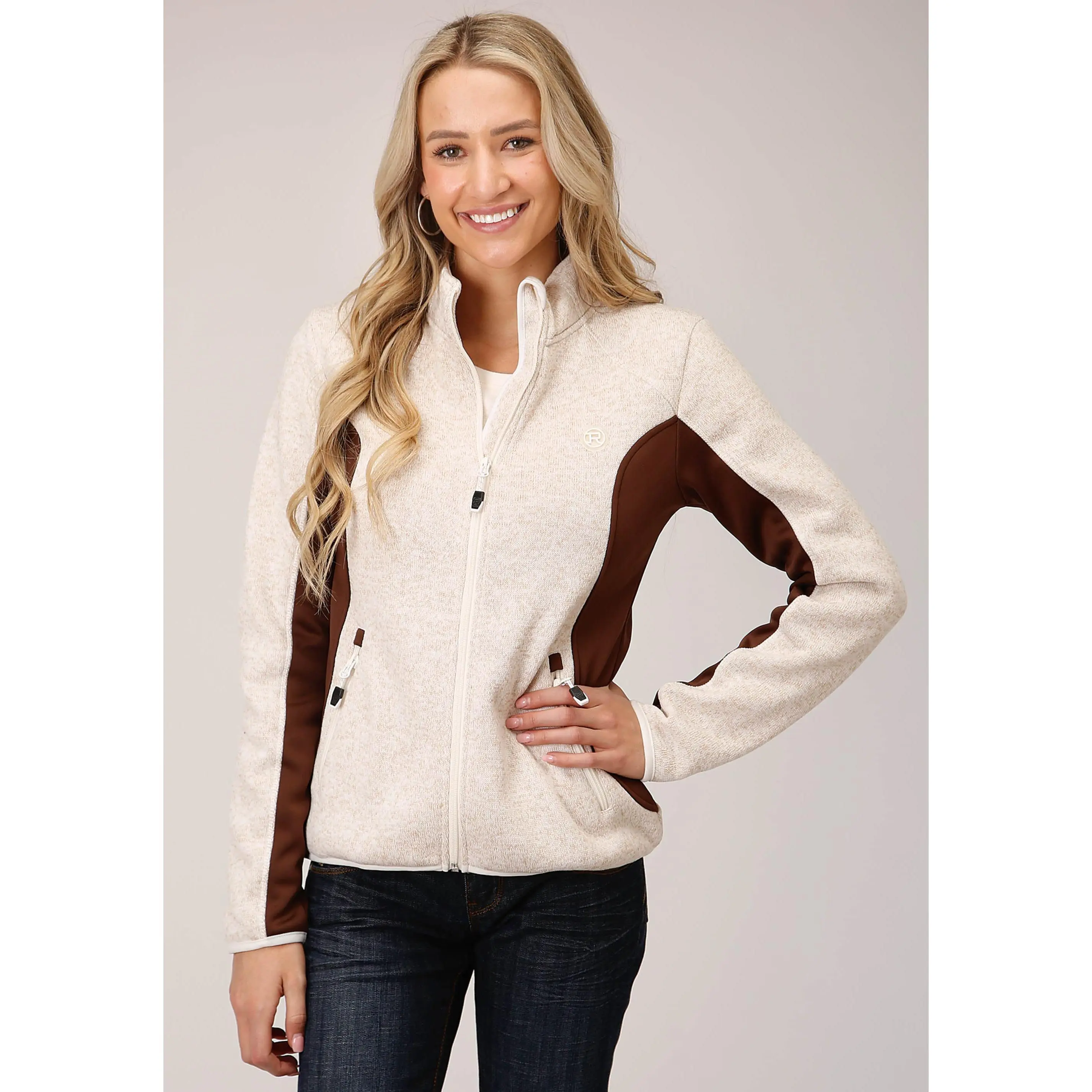 Womens Sweater Knit Jacket Cream Taupe  Tech Jacket