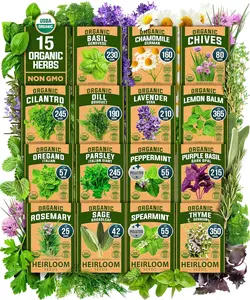 15 Organic Herb Seeds Variety Pack 2,500+ Non GMO, Heirloom and High-Germinating