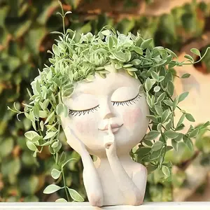 Cute Face Design Resin Flower Pot, 1 Piece Creative Closing Eye Girl Shaped Succulent Planter Pot, Drain Hole Design Unique Pots Decorative Garden Plant Pot For Garden Home Decor Pots