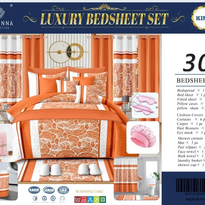 Luxury 30 Pc Bed Sheet Set in Red Floral Design - Includes Bedspread, Pillowcases, Curtains & More