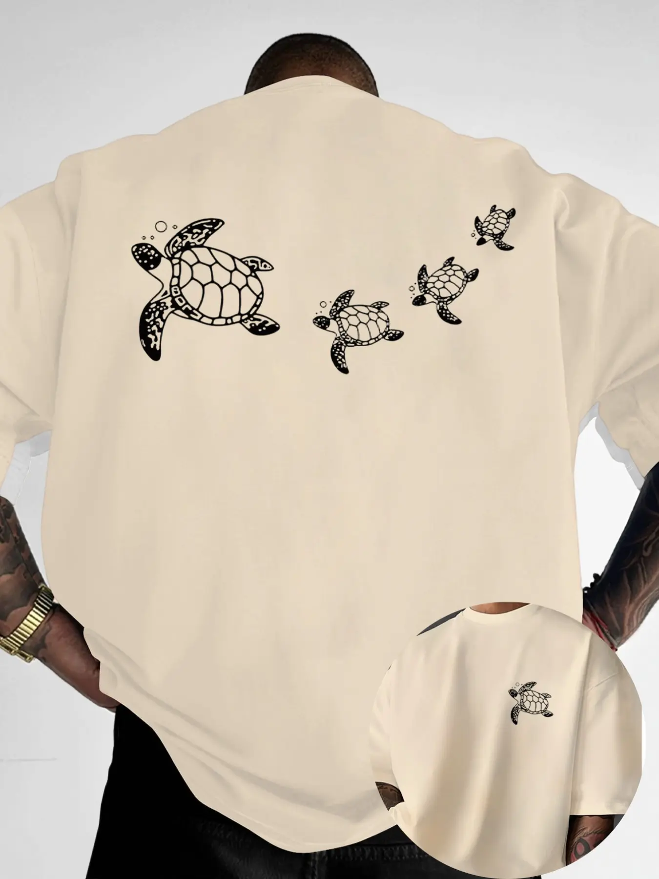 Men's Turtle Pattern Printed Classic Casual Streetwear Menswear, Round Neck Short Sleeve T-Shirt, Summer Outdoor Sports Shirt, Fitted Animal Print Tee, Top