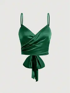 Fashion & elegant new holiday style, Top, Women's cropped camisole with delicate back tie design, Fitted, a timeless elegant piece, perfect for loungewear, work, casual outings, travel, parties, gatherings and all occas