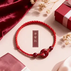 Hand-Woven Adjustable Red String Bracelet with Ping An Buckle & Cinnabar Beads Unisex Health Protection for Daily Wear Meaningful Design & Adjustable Size 16cm-22cm