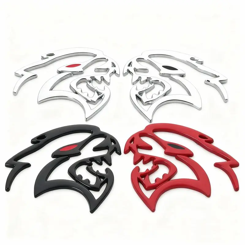 Hugexpen 2pcs Metal Car Logo for SRT Models with Red Eyes Durable Stylish Auto Emblem Alloy Material