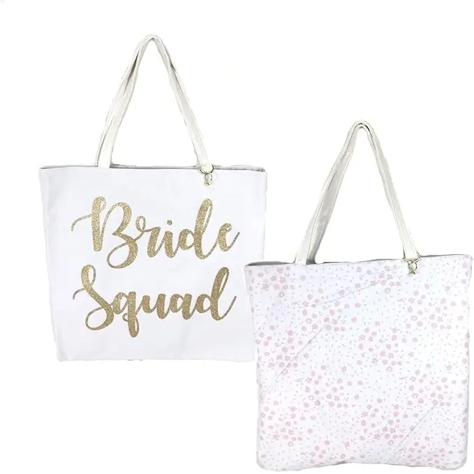 Women's Reversible Bride & Bridesmaid Tote Bags - Basic, Chic, Elegant Wedding Party Gift Set for Bride Squad, Spacious Double-Sided Design Luggage & Bag