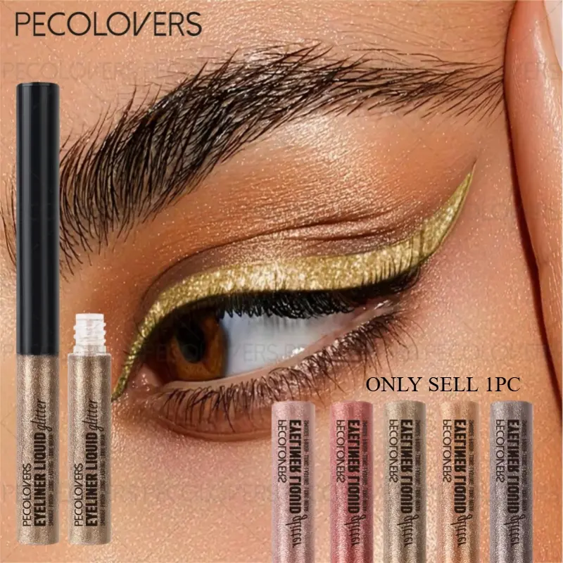 1pc Radiant Golden Shimmer Eyeliner - Quick-Dry Smudge-Proof Formula, Buildable Glitter Impact, Great for Video Content, Modeling Photos & Night Events - Waterproof Glitter Liner Pen