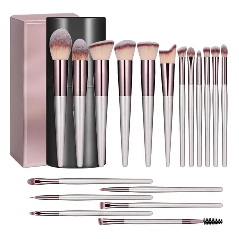 18-Piece Premium Synthetic Cosmetic Brush Set - Foundation, Powder, Concealer, Blush, Eyeshadow Tools with Black Case, Multicolor Mom Gifts for Mother's Day