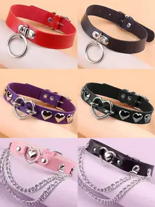 Gothic Heart Circle Adjustable PU Leather Choker Necklace, Unisex Fashion Accessory for Daily Wear and Special Occasions, Perfect Gift for Birthdays and Anniversaries, Stylish Choker, Heart Style Choker, Heart Design Necklace, Love Heart Necklace