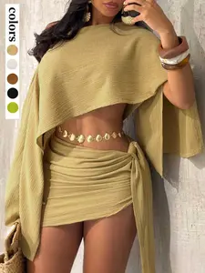 Women's Holiday Top and Stylish Bodycon Skirt Set, Breathable Beachwear for Casual Vacations, Chic Clothes