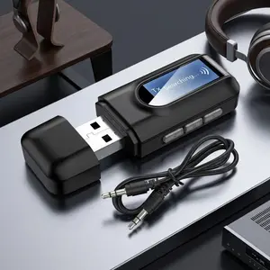 Bluetooth 5.0 Audio Transmitter & Receiver 2-in-1, USB-C Portable Wireless Adapter with LCD Display, Low Latency Bluetooth AUX Converter for PC, Car, TV, Home Speakers, Plug & Play Streaming Adapter