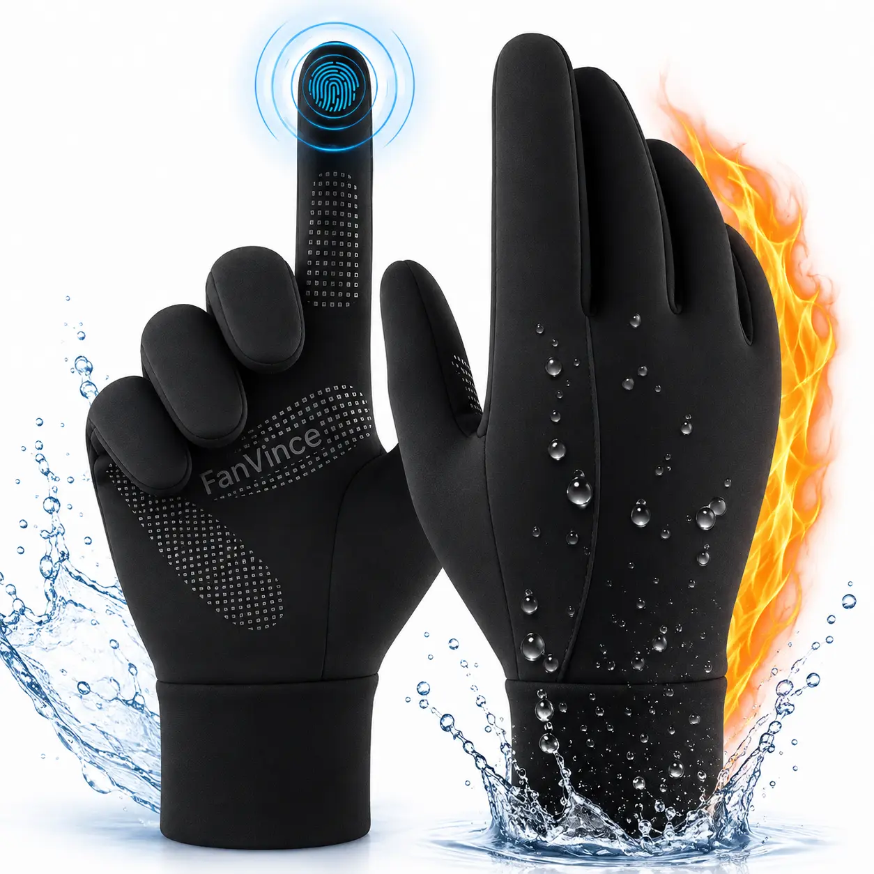 Winter Gloves for Men Women, Touch Screen Thermal Ski Gloves Black Windproof Water Resistant Cold Weather Gloves with Grip, Full Finger Gloves for Running Cycling Hiking Outdoor Work & Holiday Gifts