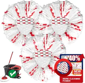 3 Pack Spin Mop Heads with Scrubbing Pad - 2024 Upgraded 2-in-1 Mop Head for O-Cedar EasyWring 1-Tank System. Built-in Scrub Pads for Stuck-on