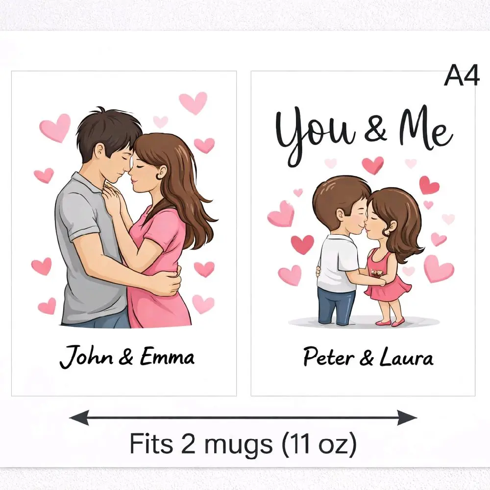 Custom Sublimation Sheet for 11 oz Mug – 2 Designs (A4)