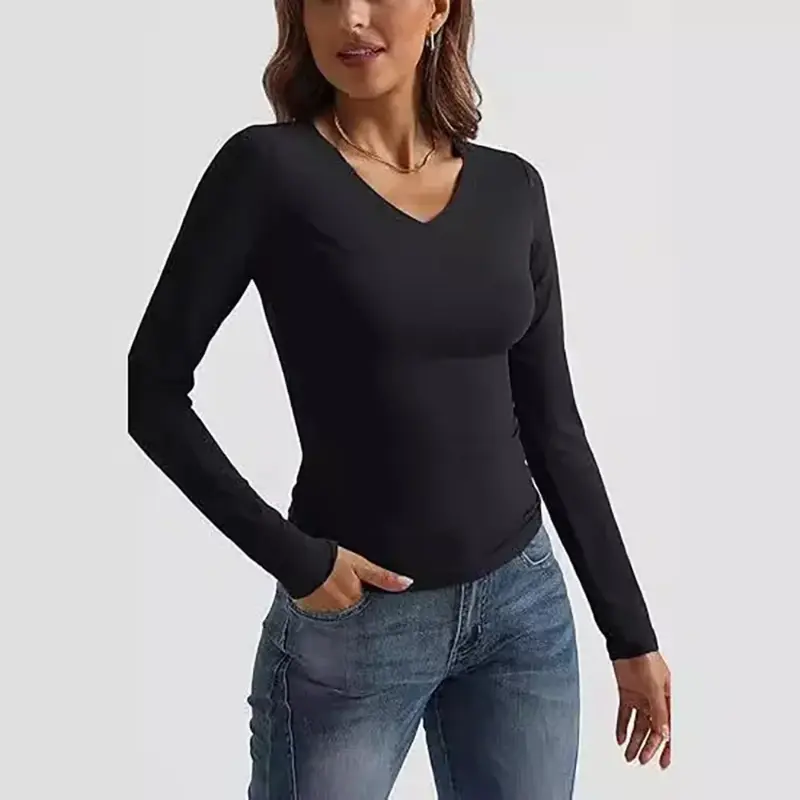 LittleFishOutdoor compression shirts gym outfits shapewear for women shapewear Women's tight long-sleeved compression T-shirt - slimming style, fashionable pure desire V-neck wrinkled tight-fitting dress