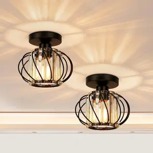 Black Crystal Ceiling Light Fixture - Crystal Chandelier Small Semi Flush Mount Ceiling Light Modern Lights Ceiling mount for Hallway Kitchen Entryway Bedroom Bathroom (2 Pack, 7.48 Inch)
