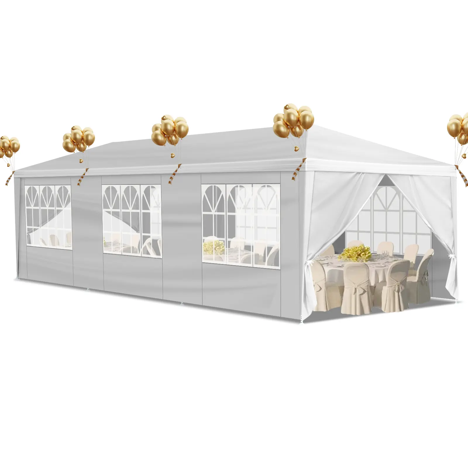 10'x30' Large Party Tent Heavy Duty, Waterproof White Wedding Event Canopy, 8 Removable Window Sidewalls, Outdoor Commercial Backyard Market Vendor Gazebo Shelter, camping, essentials, easy