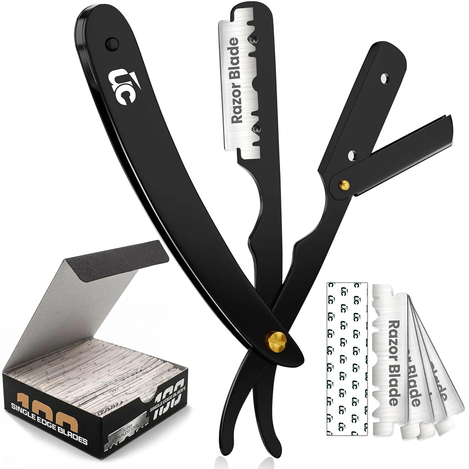 Utopia Care Professional Straight Razor for Men, Barber Straight Edge Razor Safety with 100 Pack Blades, Black