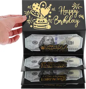 3 Pcs Birthday Money Envelope for Cash Gifts, Surprise Cash Envelope for Men Women Kids, Birthday Gift Card for Men Women Girls Boys, Black Gold Money Holder outdoorfun
